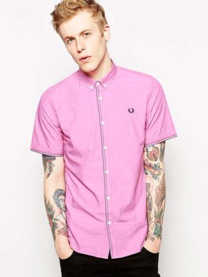 Fred Perry Shirt with Contrast Stitch with Short Sleeve
